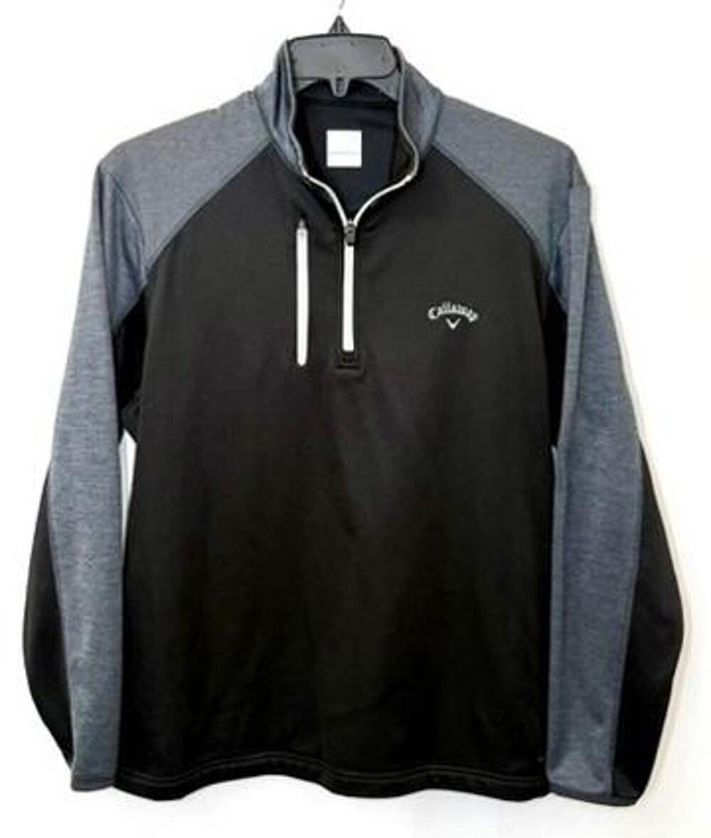 Callaway Golf Pullover Mens Medium Black Gray 1/4 Zip Fleece Lined Sweater